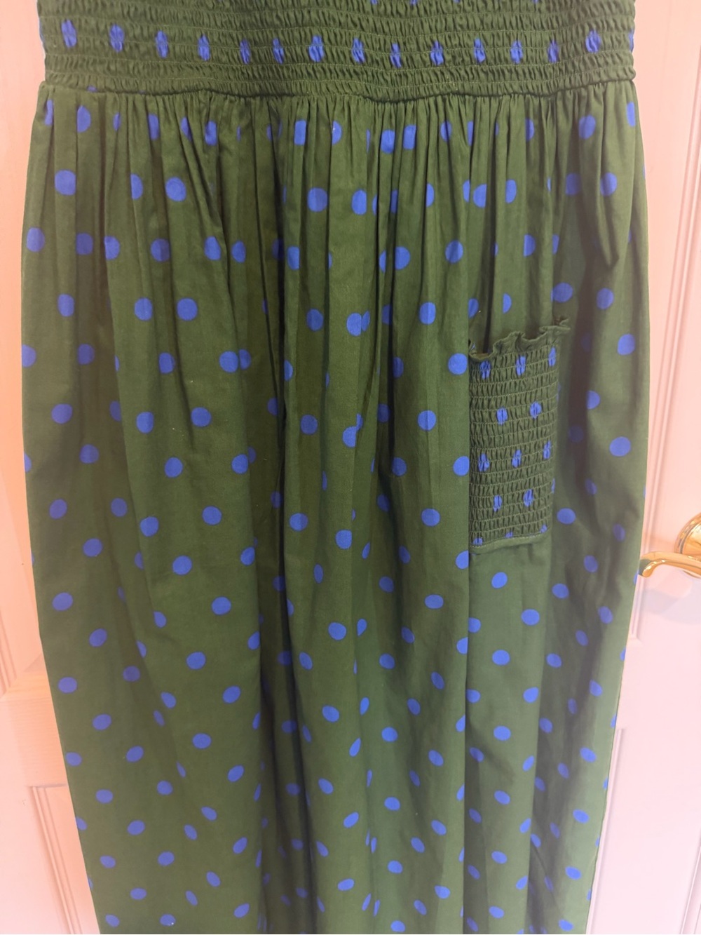 Anthropologie Pinnacle Smocked A-Line Midi Dress - Green with BluePolka Dots - M - Picture 7 of 9